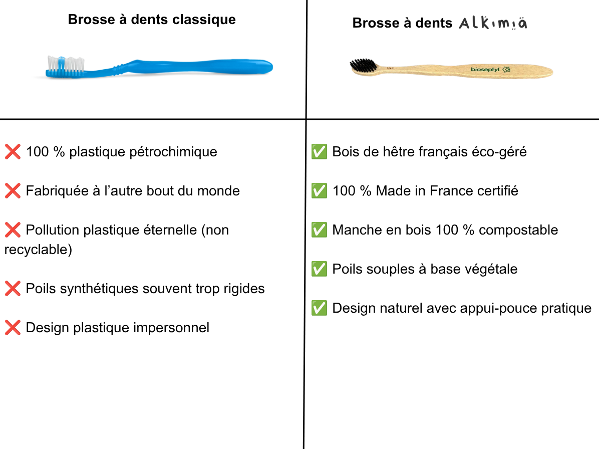 comparatif brosse à dents bois vs plastique zéro déchet Alkimia